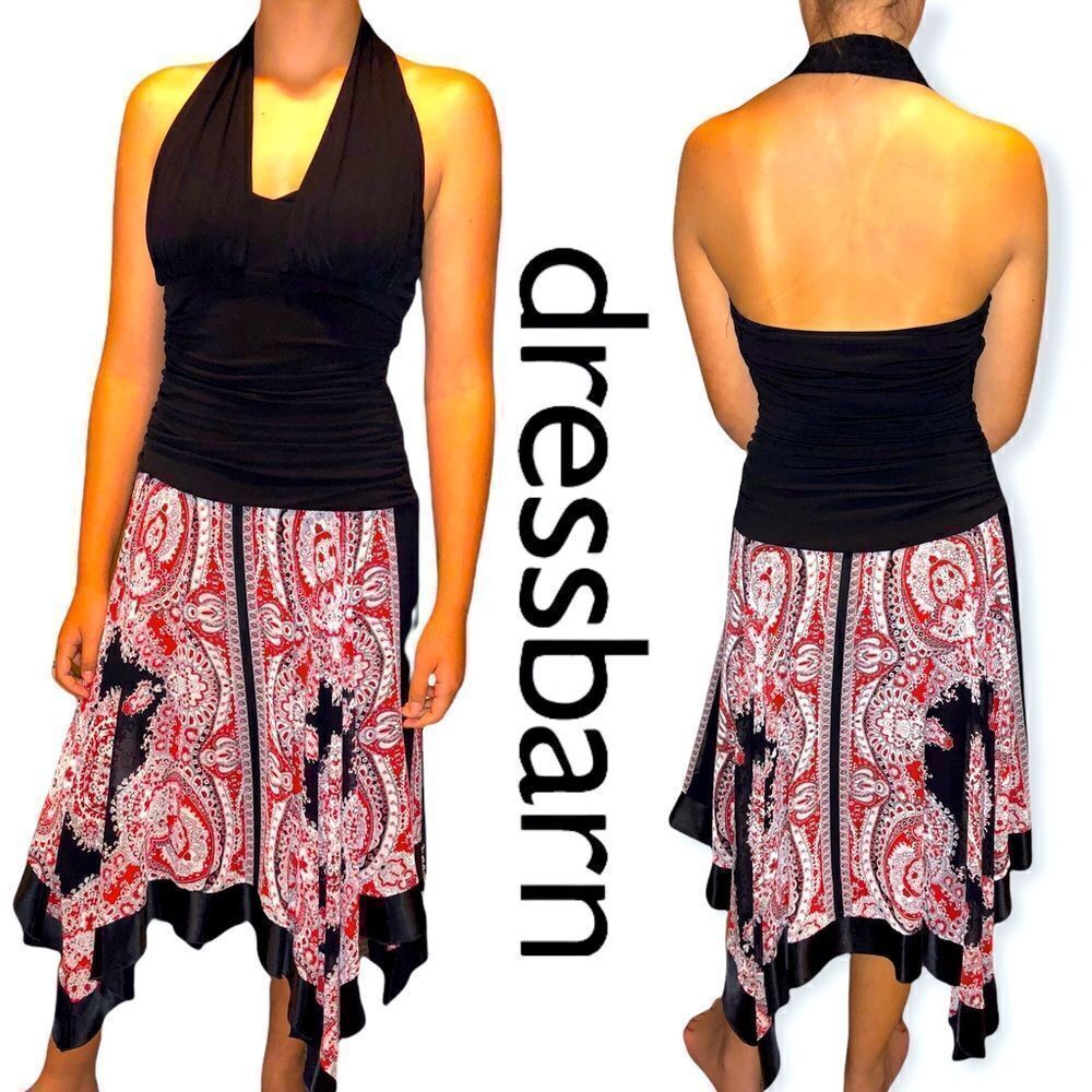Dressbarn halter dress size 4 Black Red Multi layer